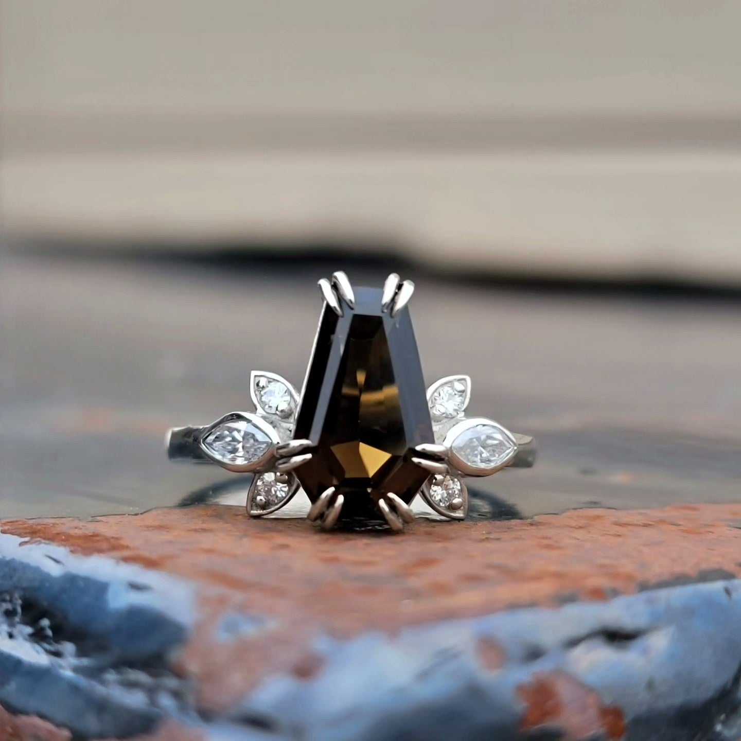 Fancy Cut Smoky Gemstone Ring
