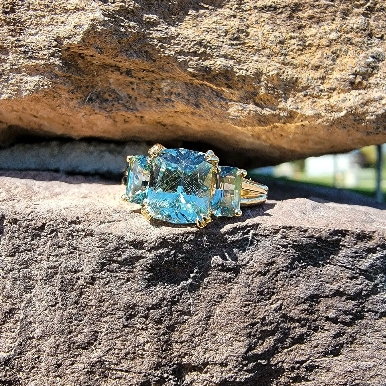 Aquamarine Three Stone Ring