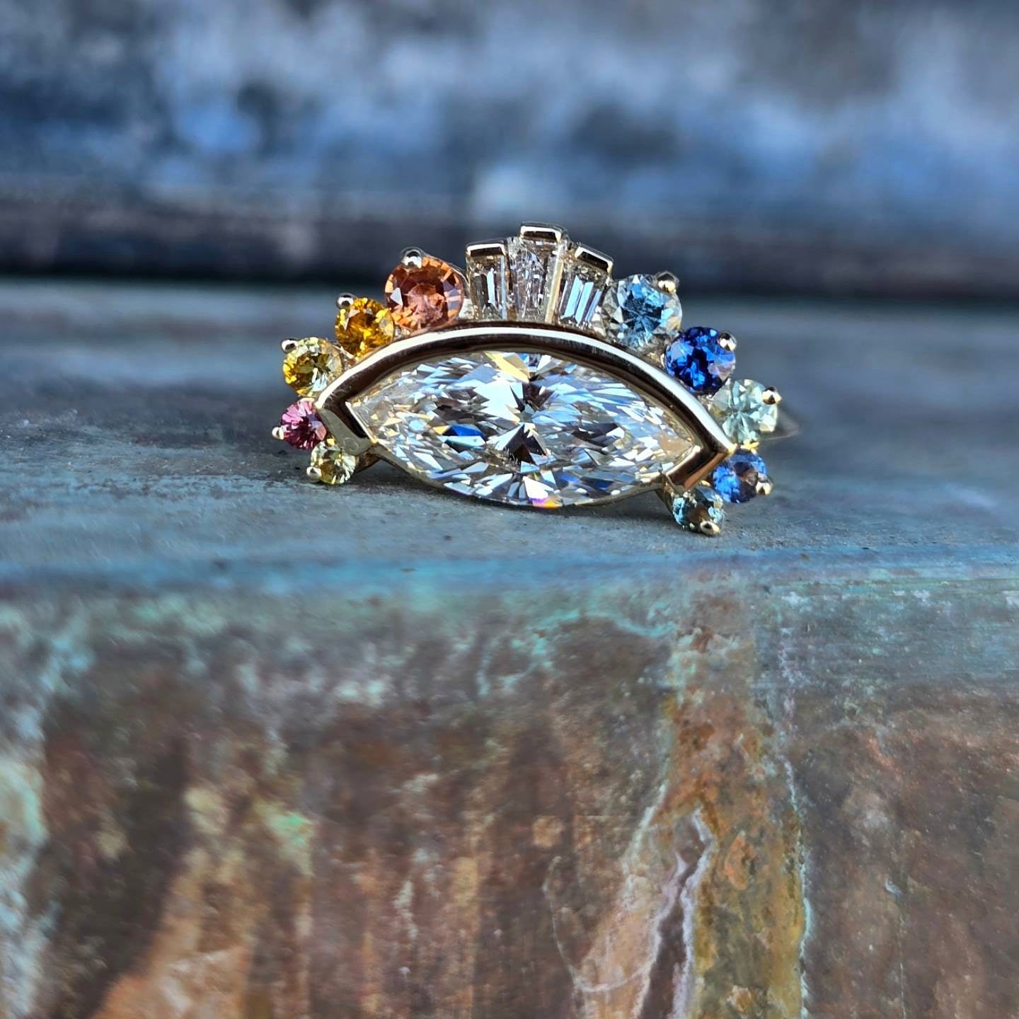 Rainbow Sapphire Fan Ring