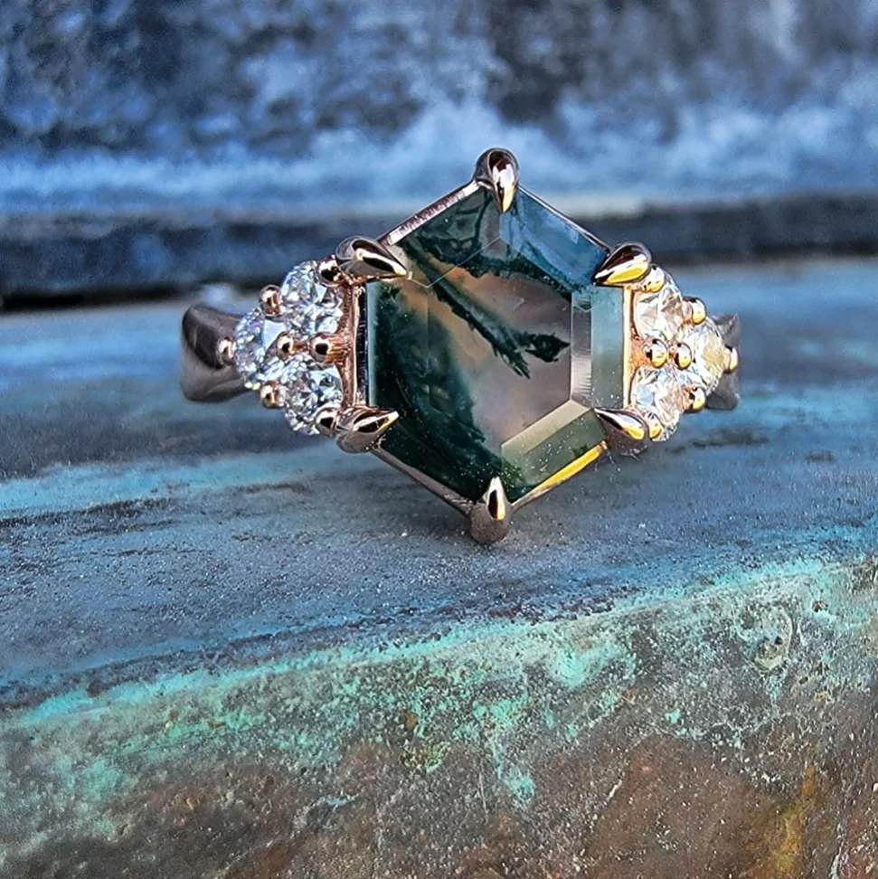 Moss Agate Engagement Ring