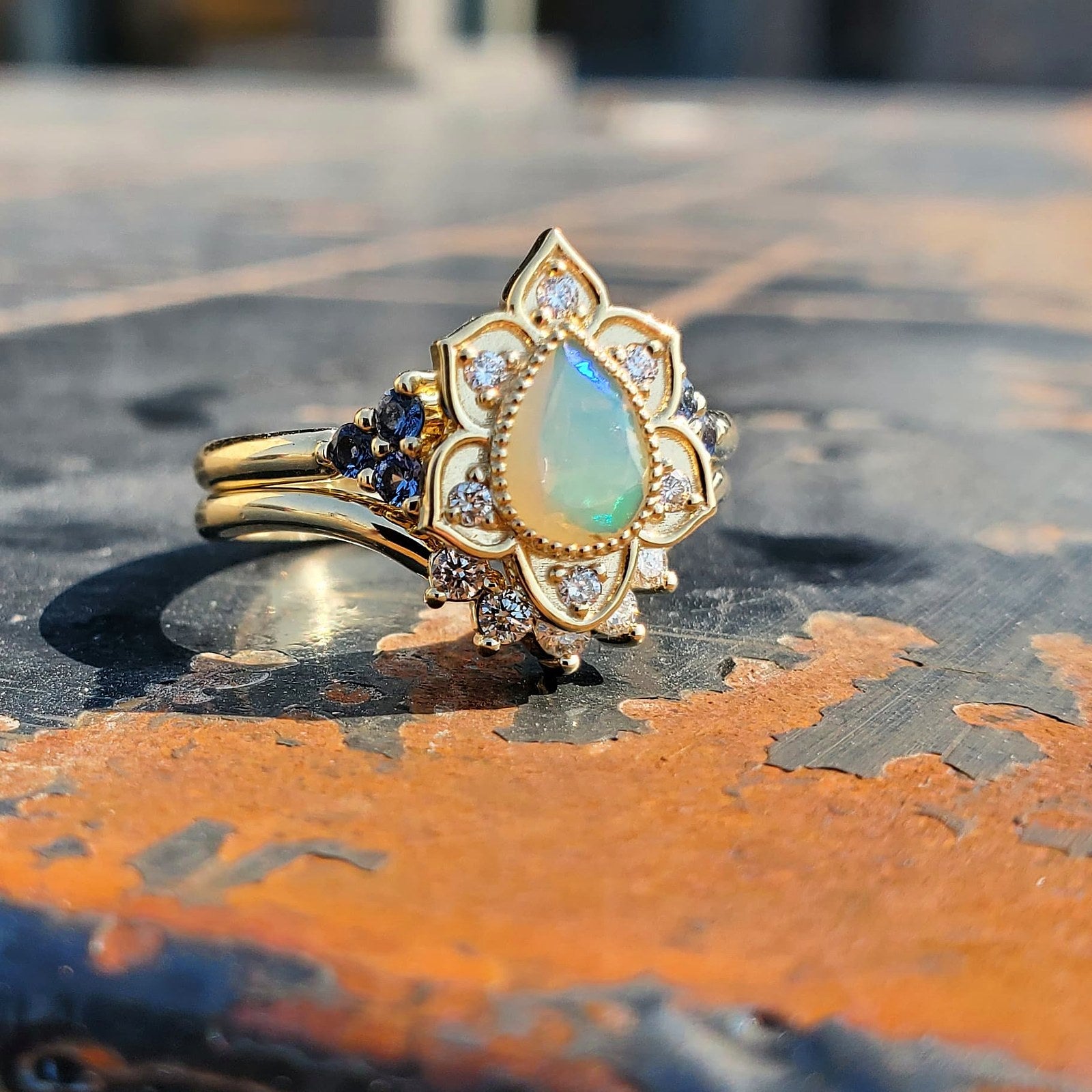 Opal Flower Halo Ring