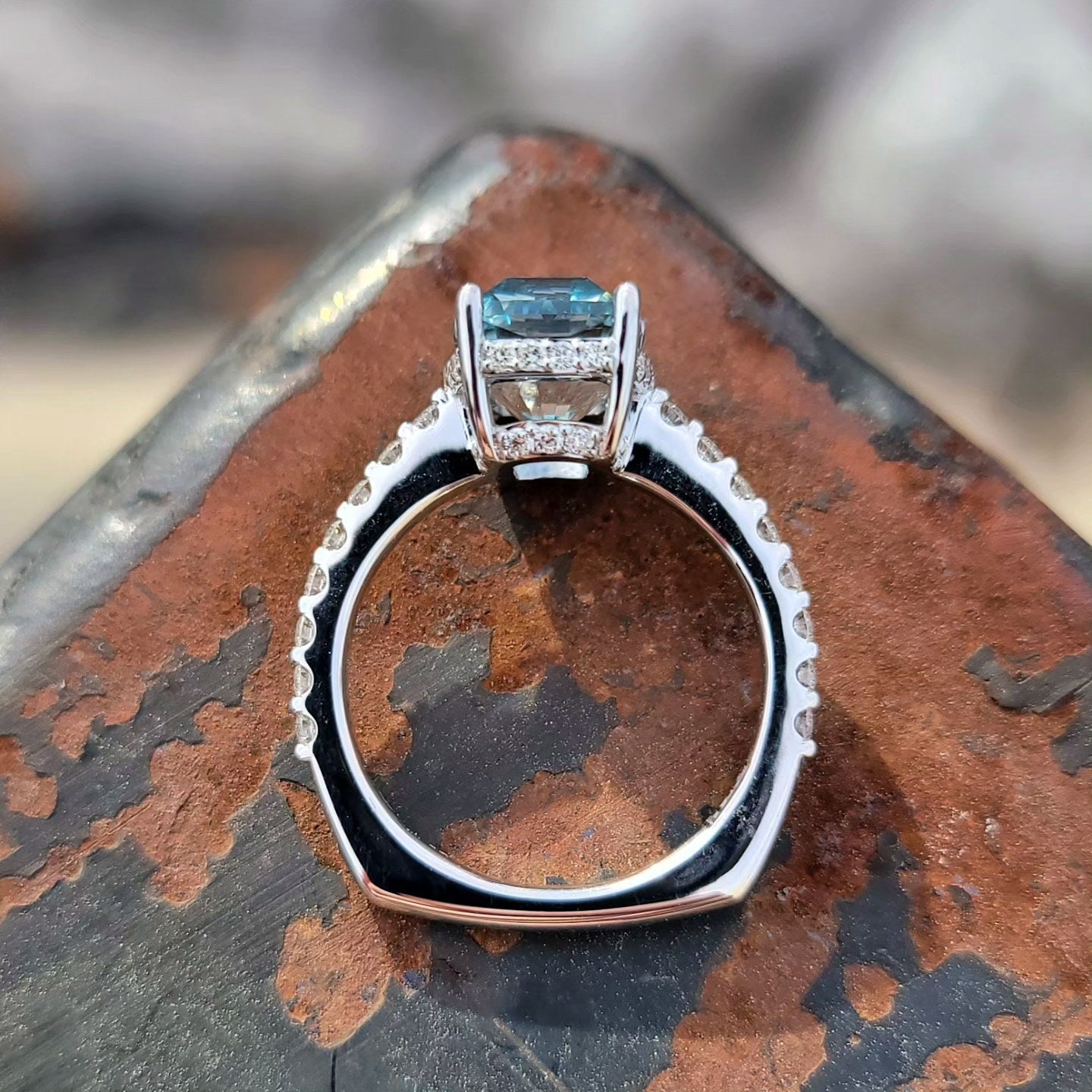 Teal Gemstone Halo Ring